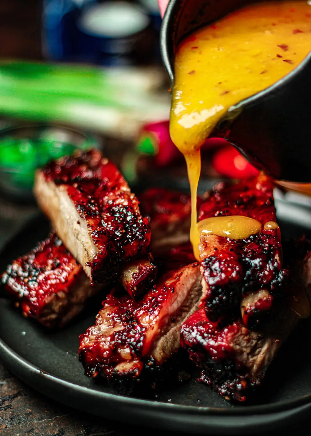 Char Siu Rotisserie Pork Ribs w/ Mango and Fresno Chilli Puree
