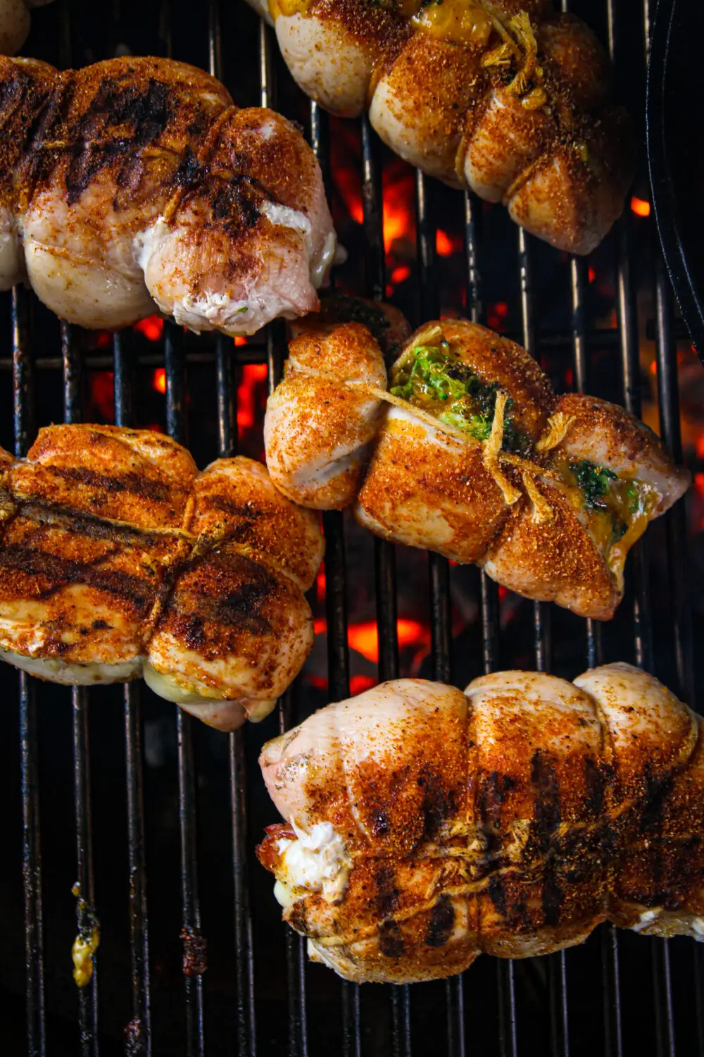 stuffed chicken breasts on grill