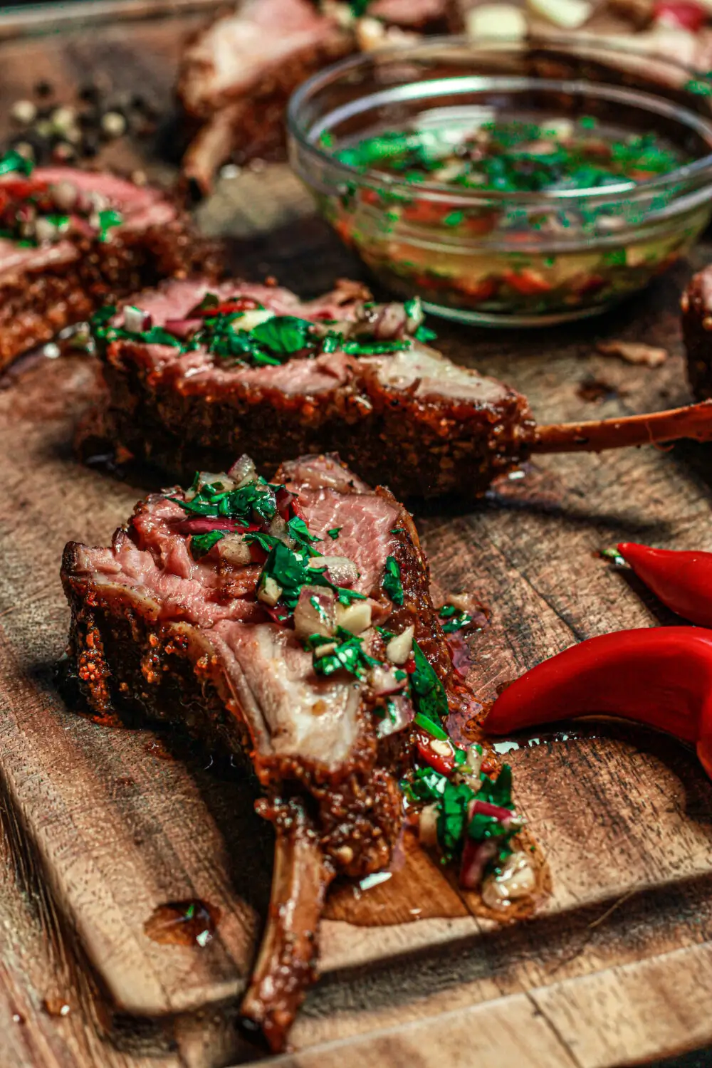 rotisserie rack of lamb with chimichurri