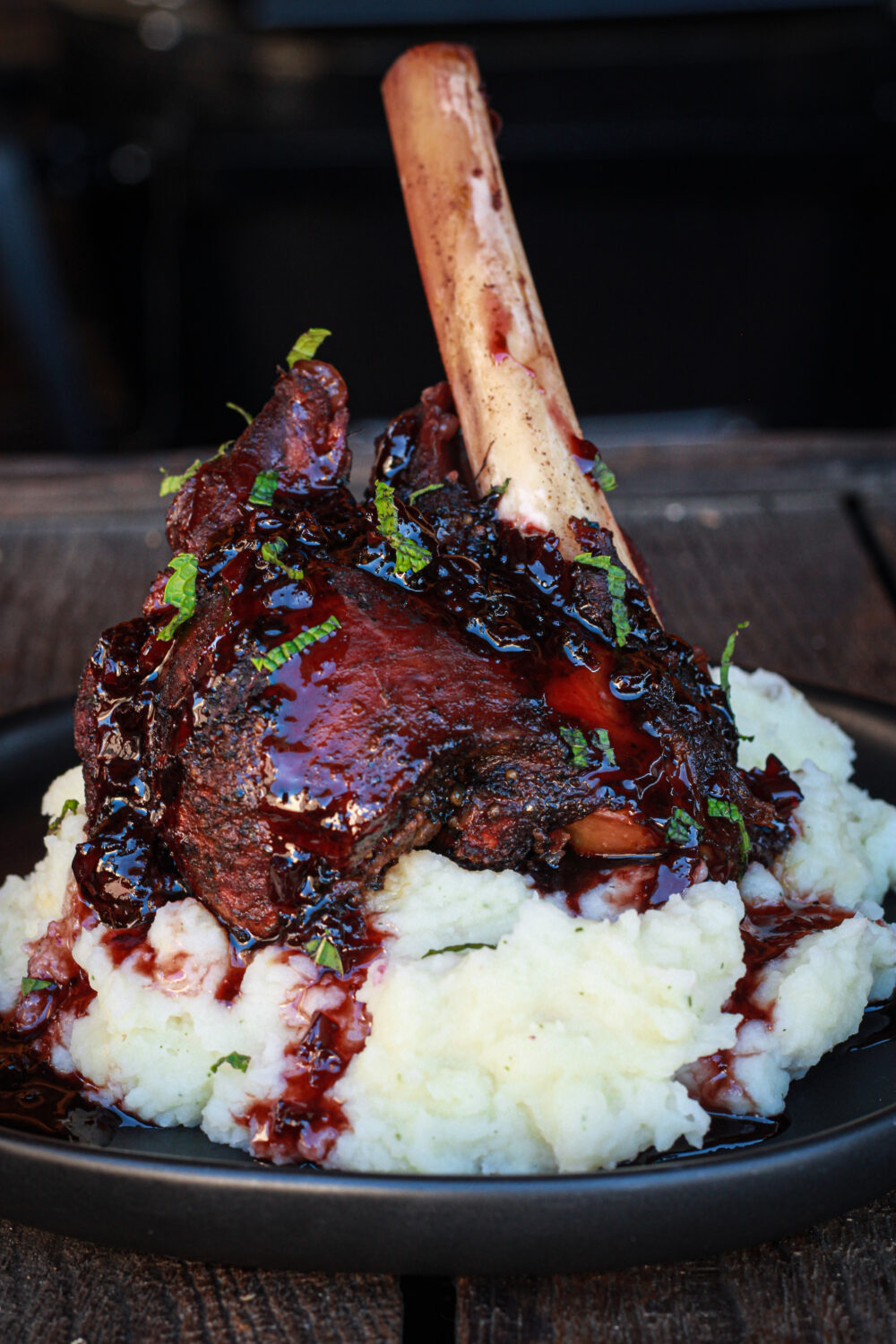 lamb shank with port wine cherry compote