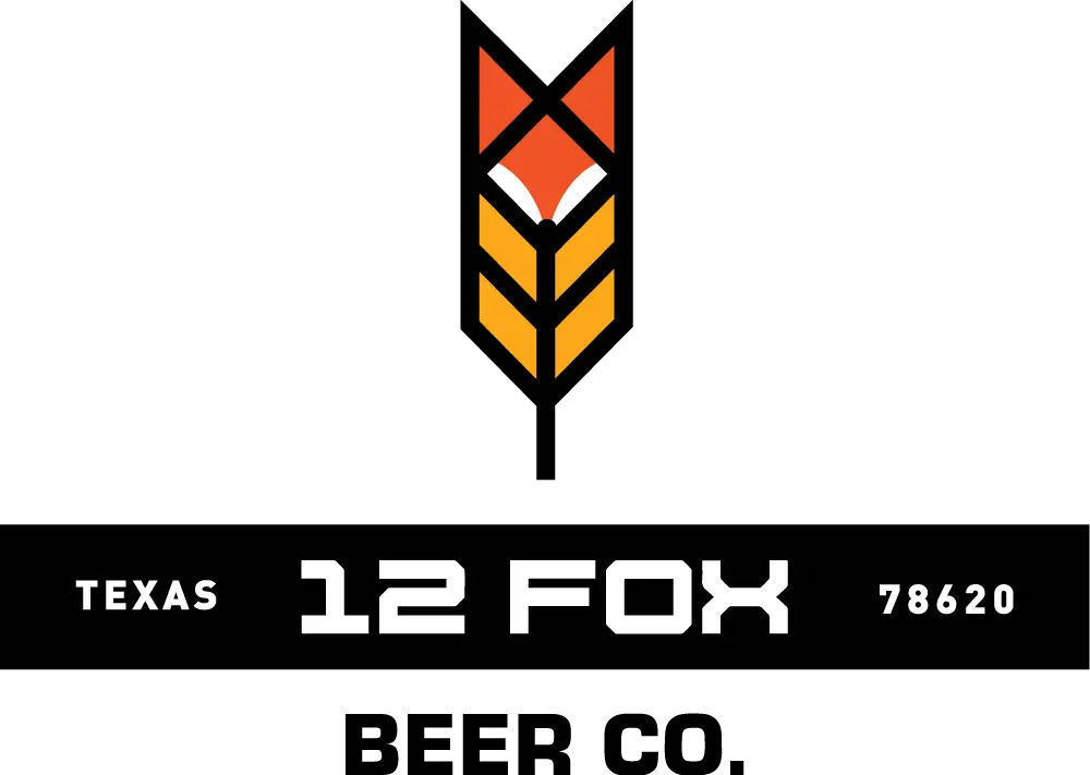 Logo of 12 Fox Beer Co, featuring a stylized fox design in orange and yellow from Texas.