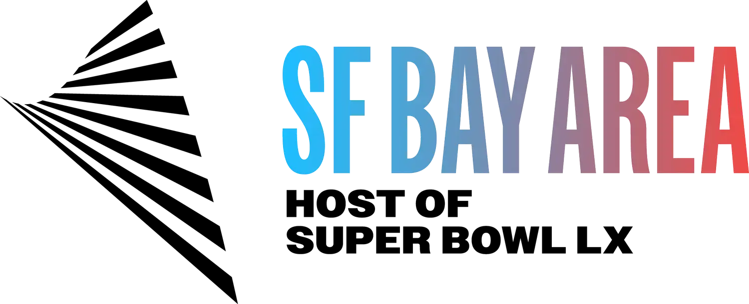 SF Bay Area text logo in blue and red gradient on white background, representing San Francisco region.