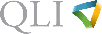 QLI logo with a colorful ribbon design element on the right side.