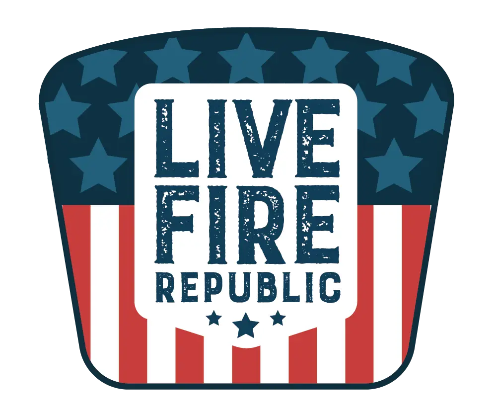 Live Fire Republic Log with American flag elements